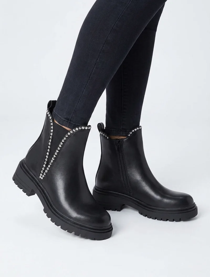 Bottines en simili à strass - Noir