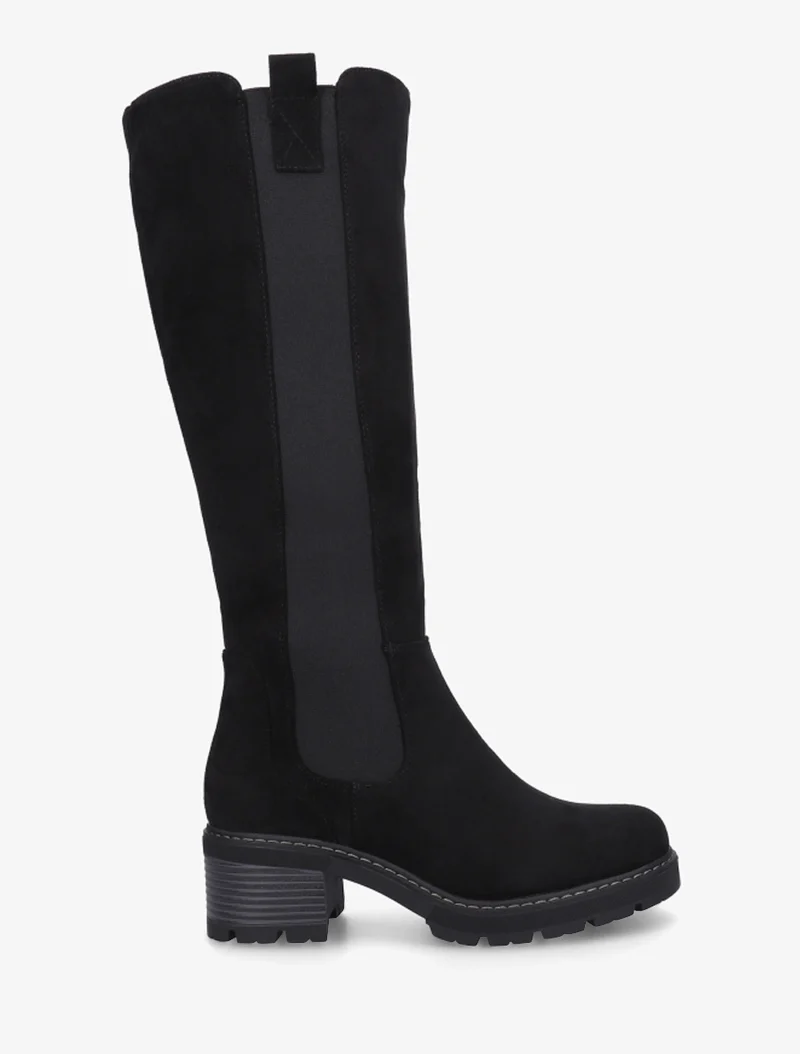 Bottes élastiquées en suédine à bout rond - Noir