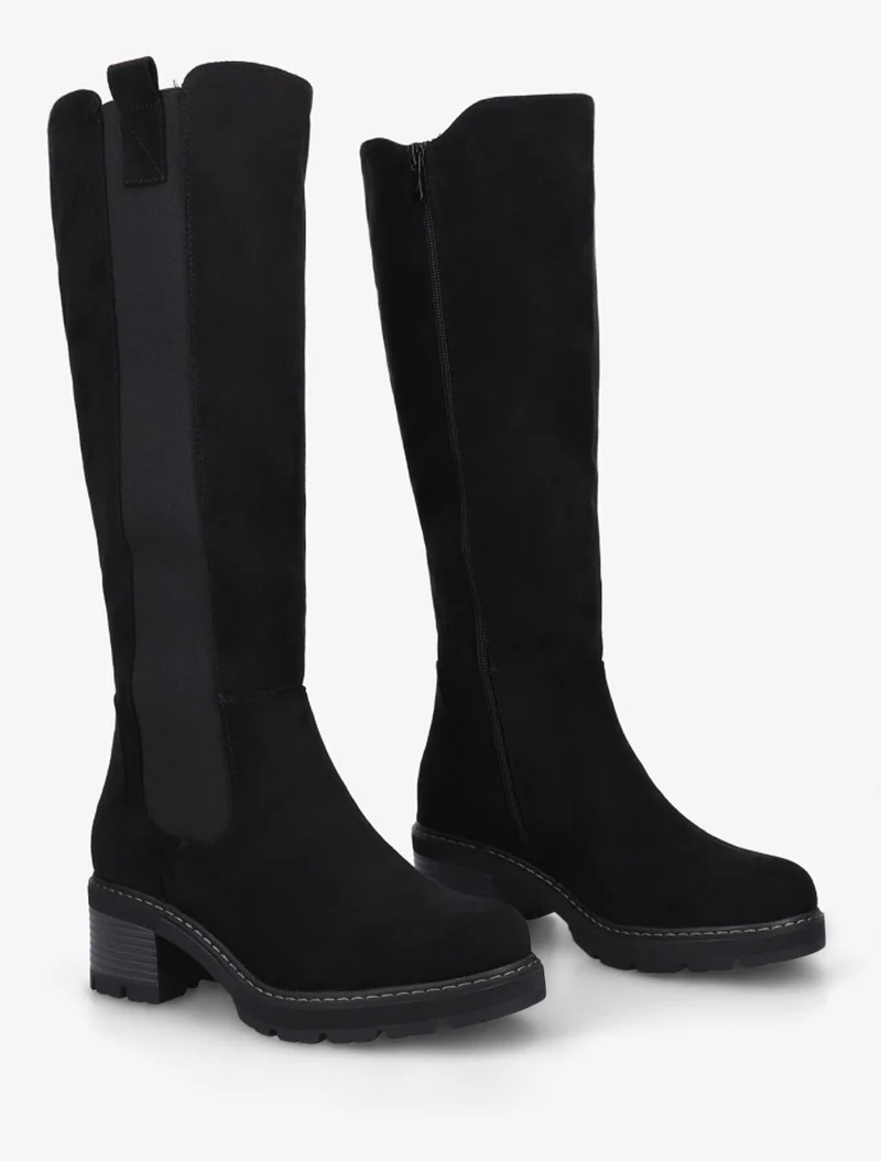 Bottes élastiquées en suédine à bout rond - Noir