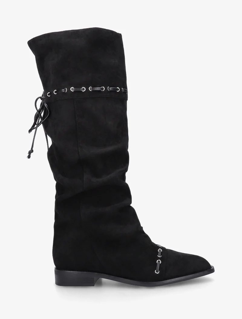 Bottes en suédine à cordons de serrage - Noir