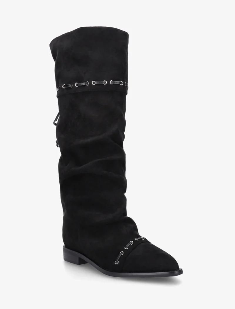 Bottes en suédine à cordons de serrage - Noir