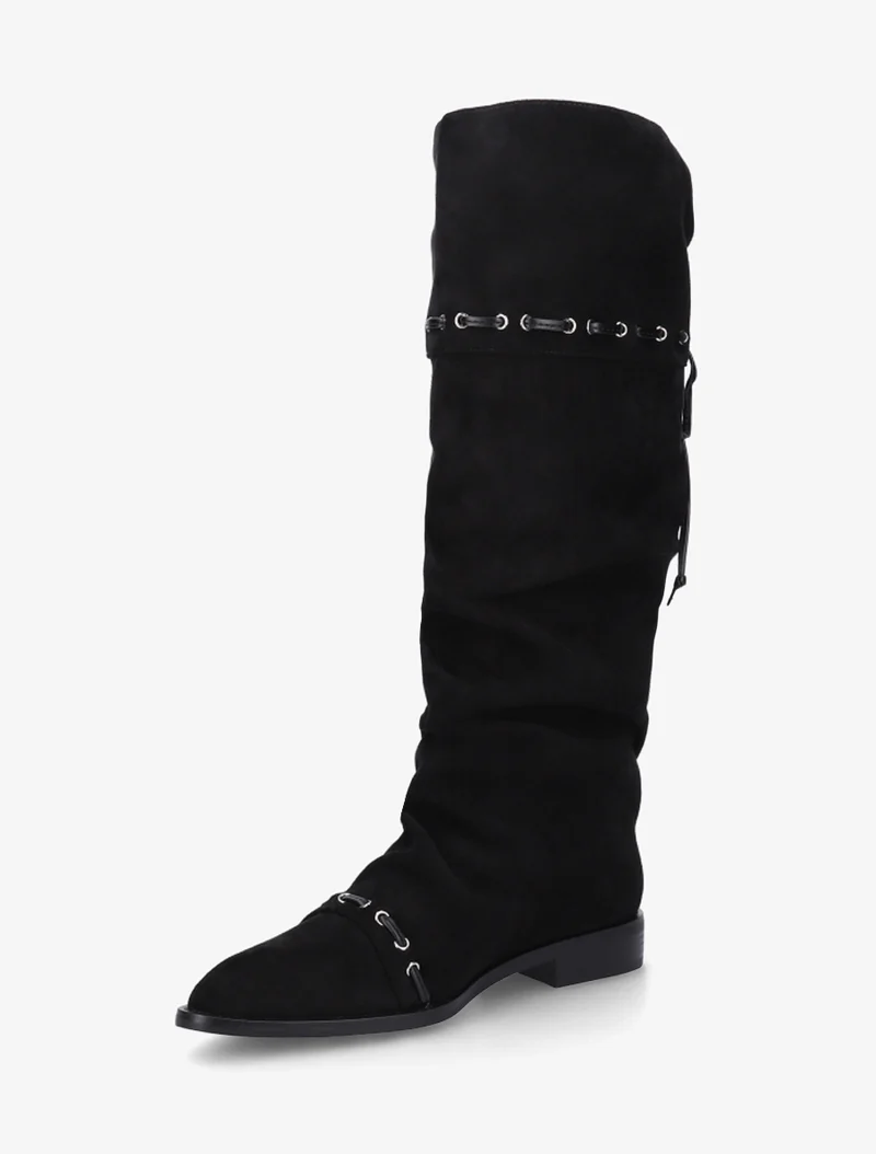 Bottes en suédine à cordons de serrage - Noir