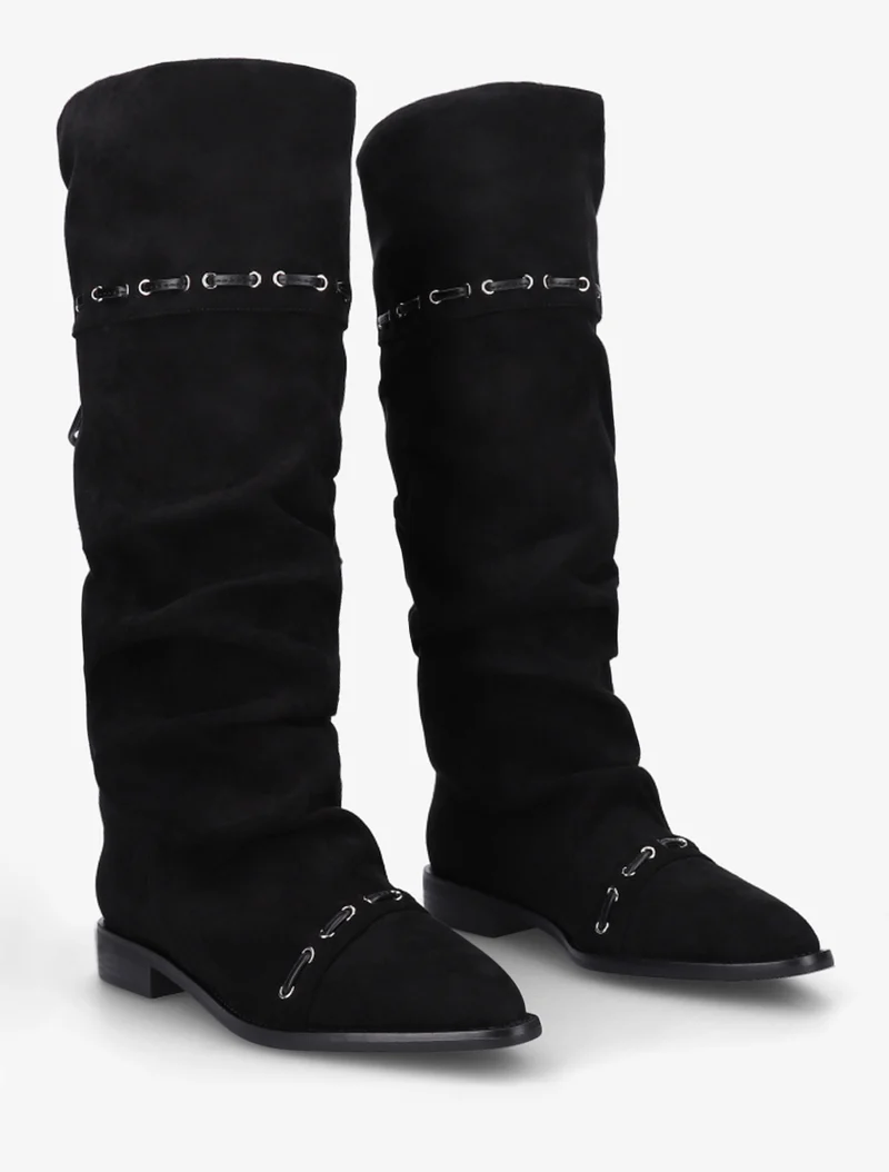 Bottes en suédine à cordons de serrage - Noir