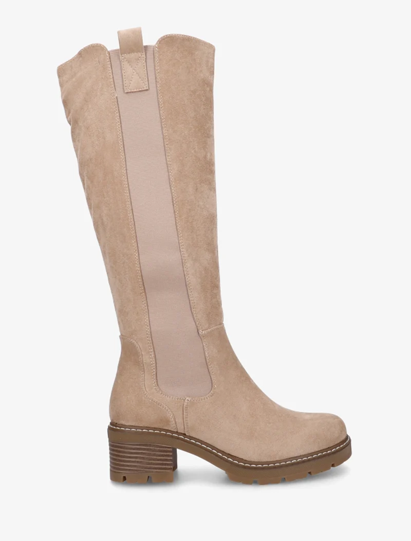 Bottes élastiquées en suédine à bout rond - Taupe