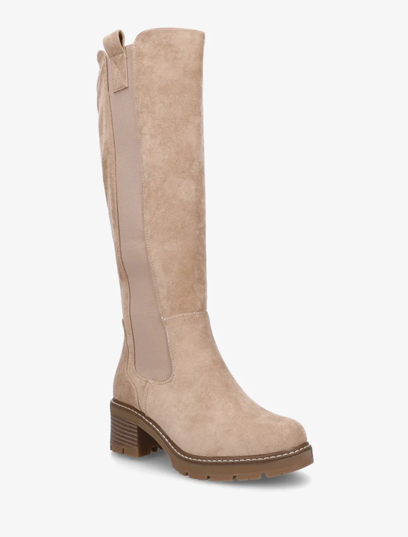 Bottes élastiquées en suédine à bout rond - Taupe
