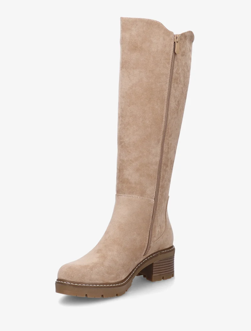 Bottes élastiquées en suédine à bout rond - Taupe