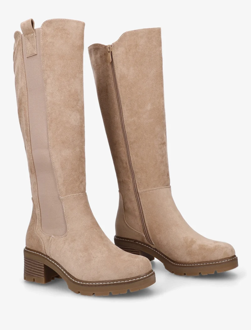 Bottes élastiquées en suédine à bout rond - Taupe