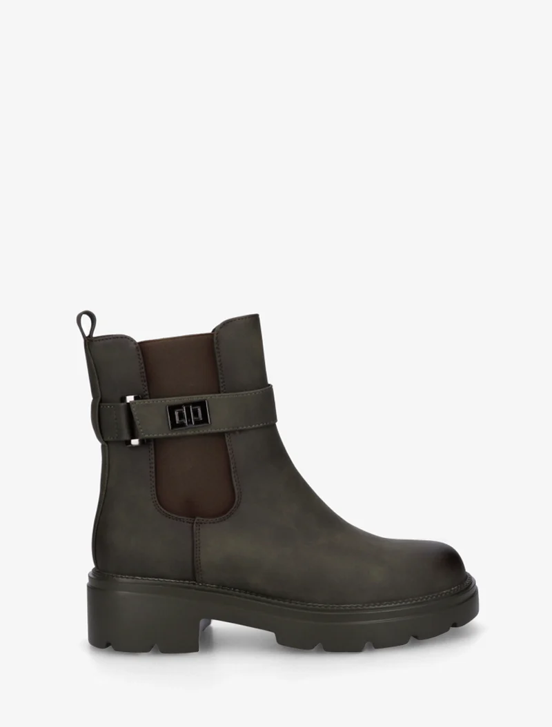 Bottines élastiquées à boucle décorative - Kaki
