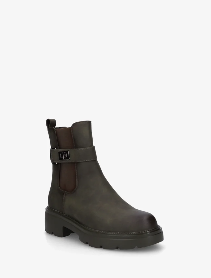 Bottines élastiquées à boucle décorative - Kaki
