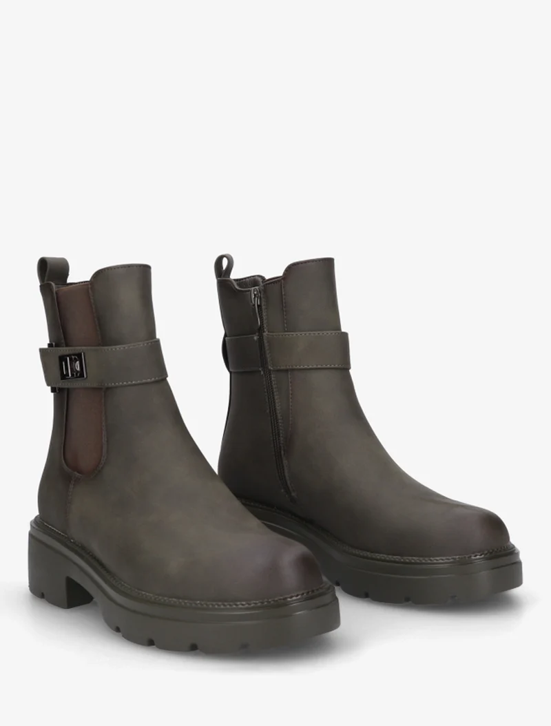 Bottines élastiquées à boucle décorative - Kaki