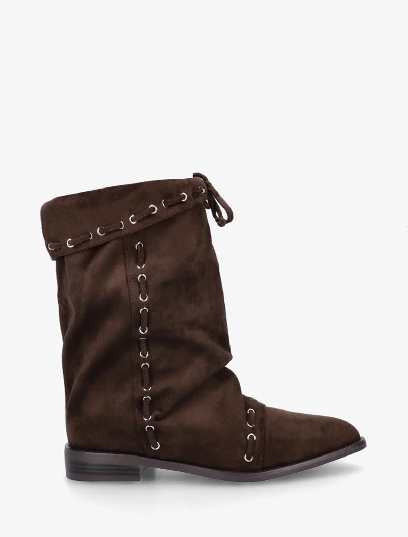 Bottines en suédine à cordons de serrage - Marron