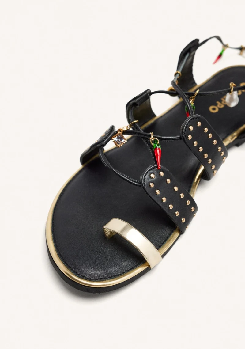LEATHER SANDALS WITH BEADS AND STUDS IONE