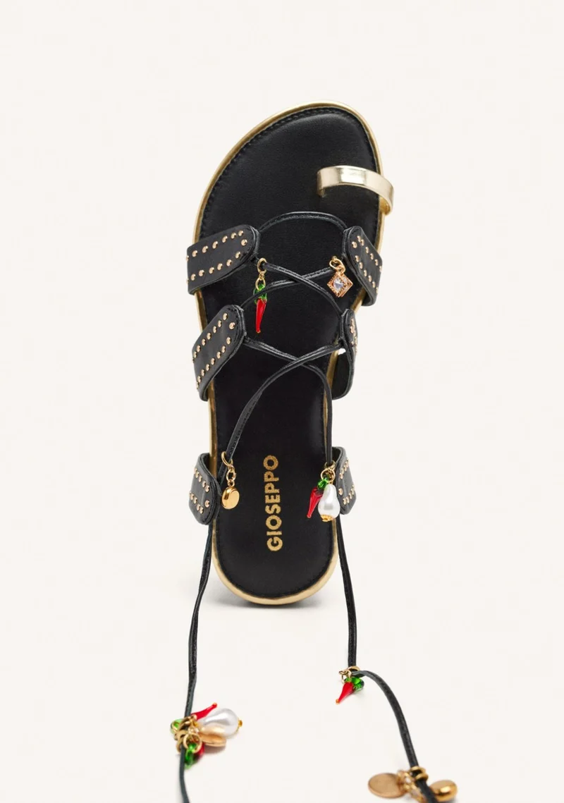 LEATHER SANDALS WITH BEADS AND STUDS IONE
