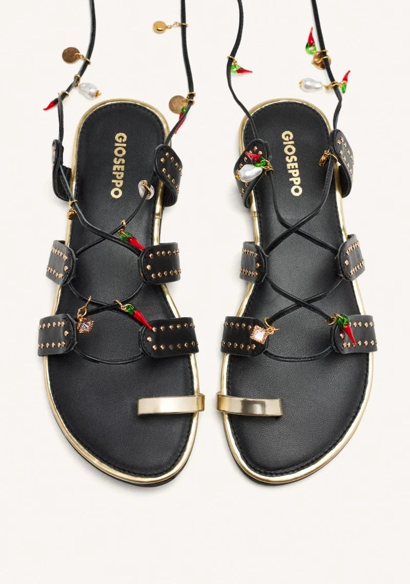 LEATHER SANDALS WITH BEADS AND STUDS IONE