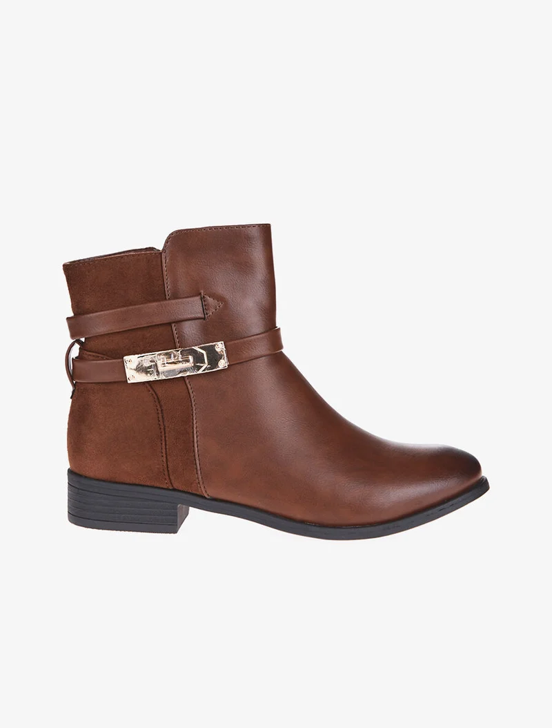 Boots arrière daim et lanières - Camel