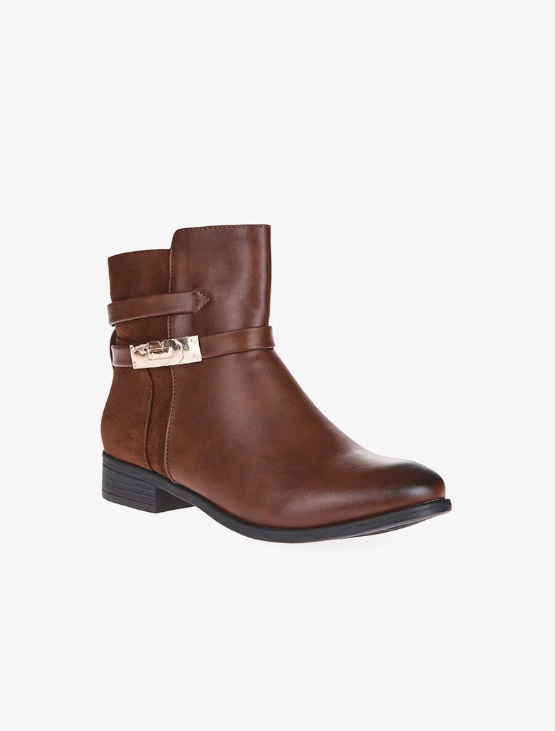 Boots arrière daim et lanières - Camel