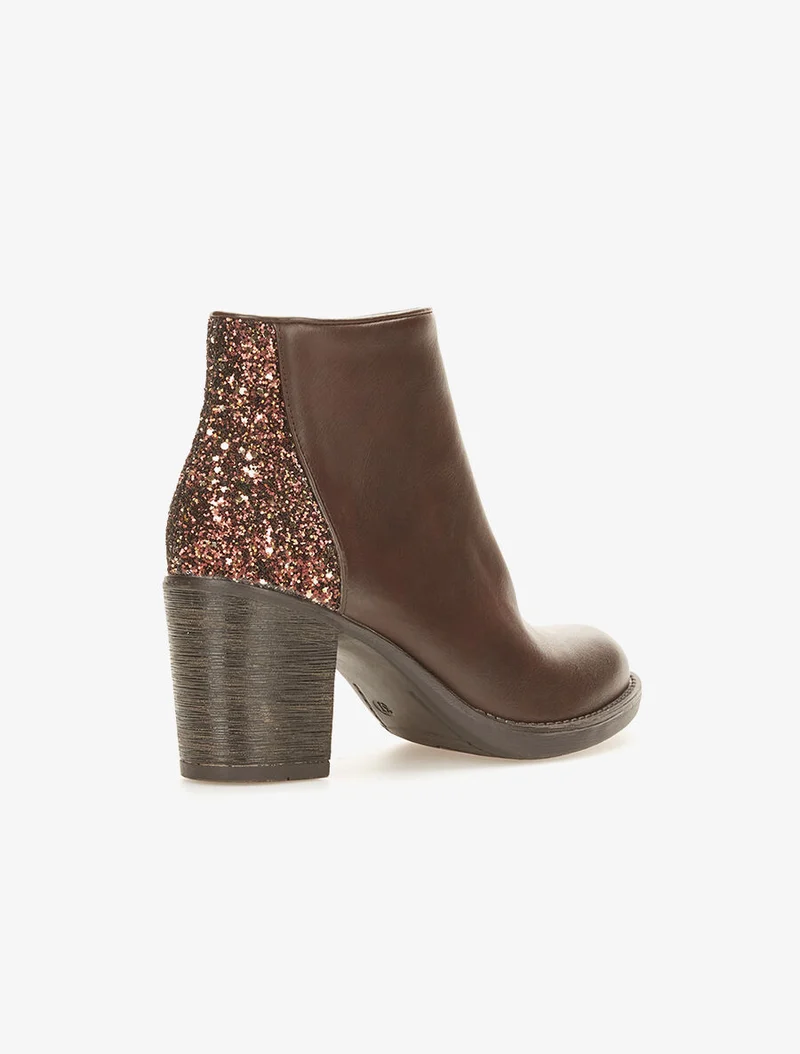Bottines dos pailletés - Marron