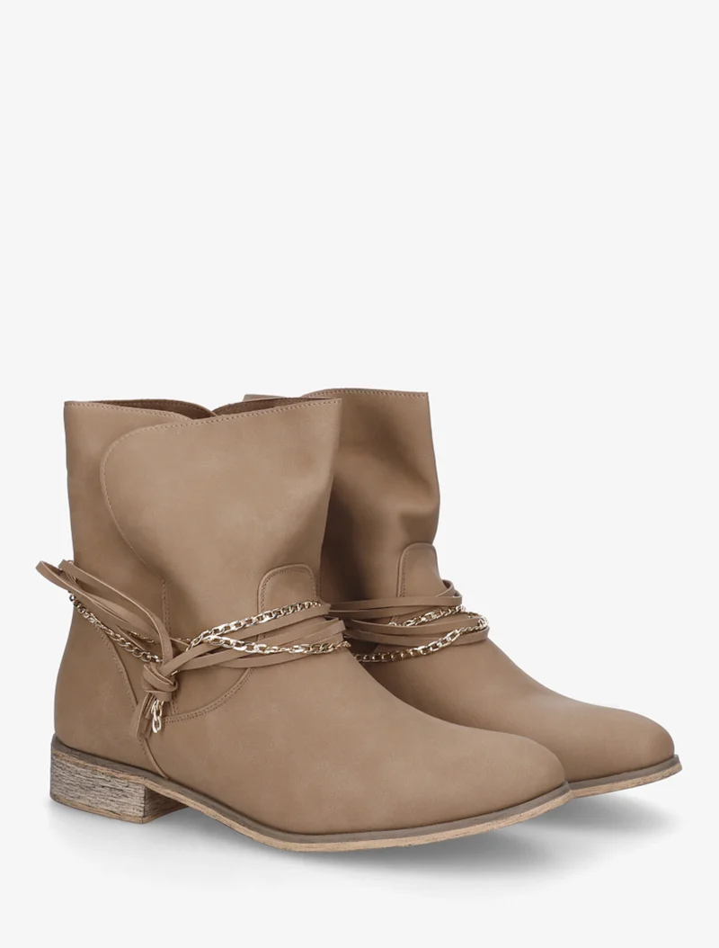 Boots lanières et chaînettes - Taupe