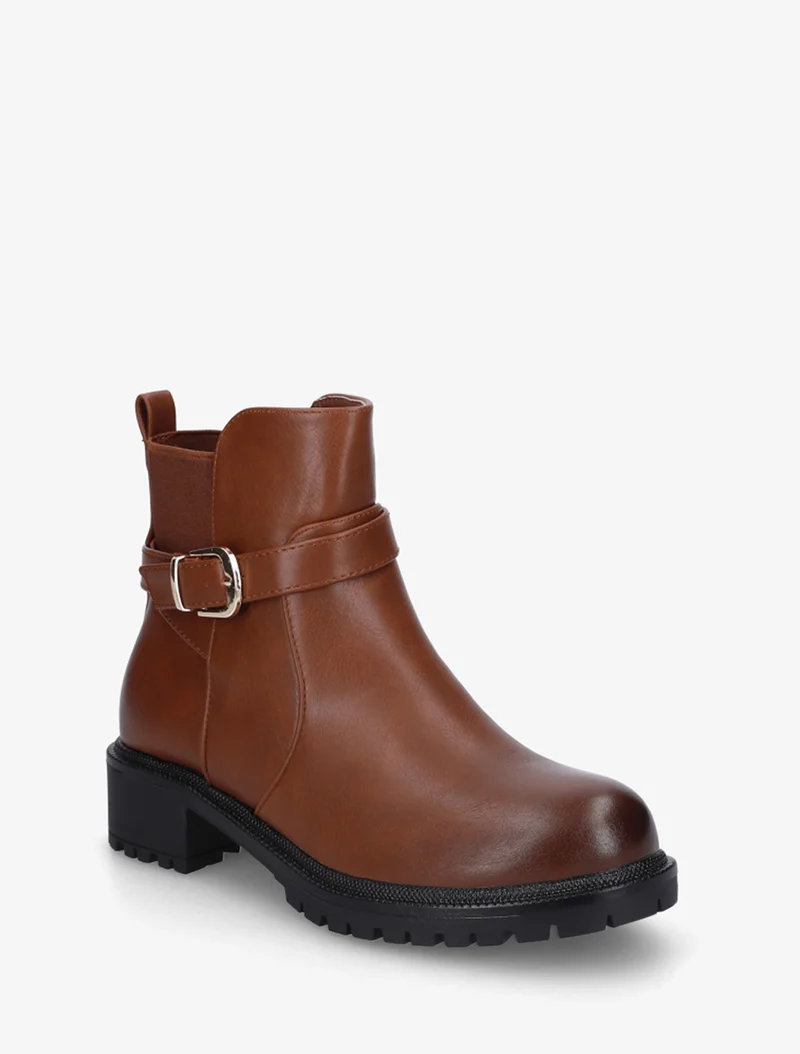 Bottines élastiquées à boucle et semelle crantée - Camel
