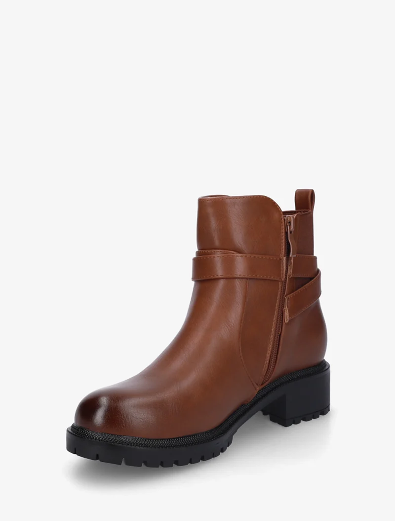 Bottines élastiquées à boucle et semelle crantée - Camel