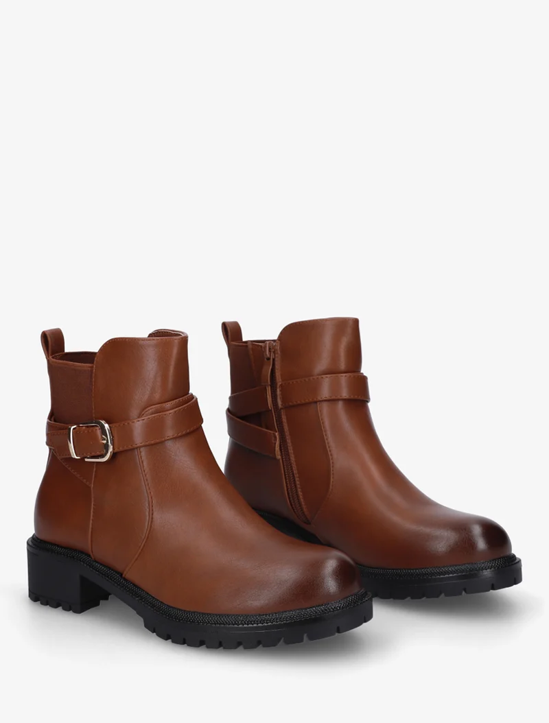 Bottines élastiquées à boucle et semelle crantée - Camel