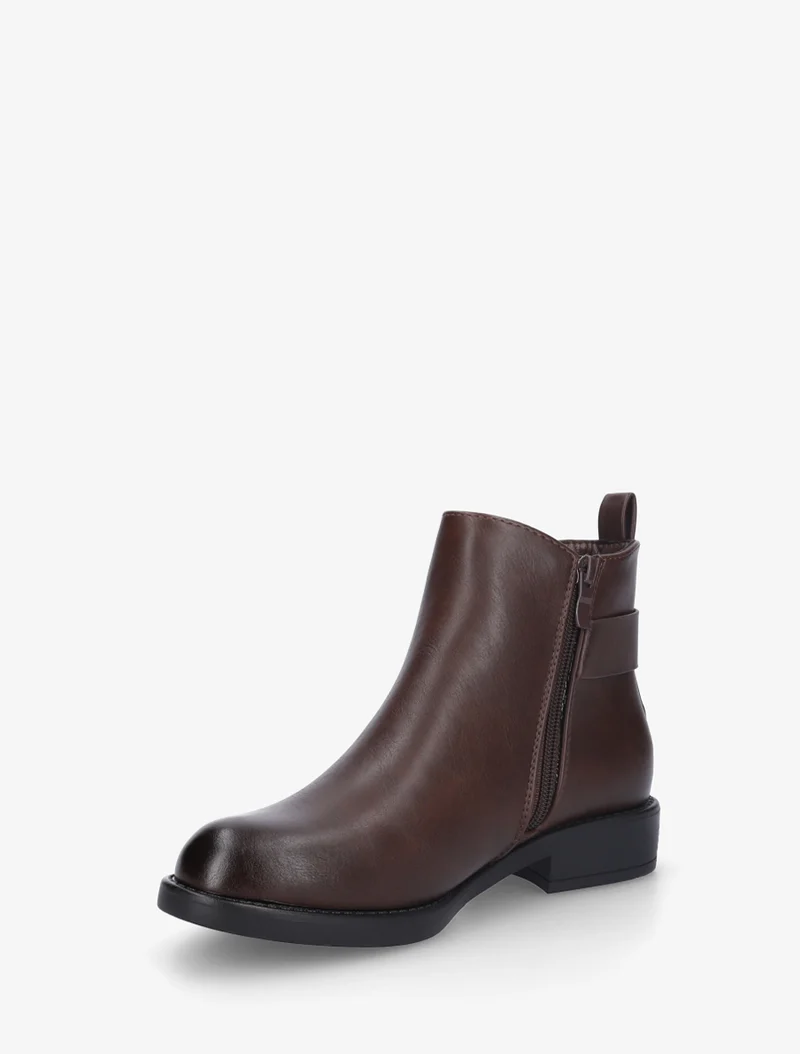 Bottines à cheville élastiquée et boucle décorative - Marron