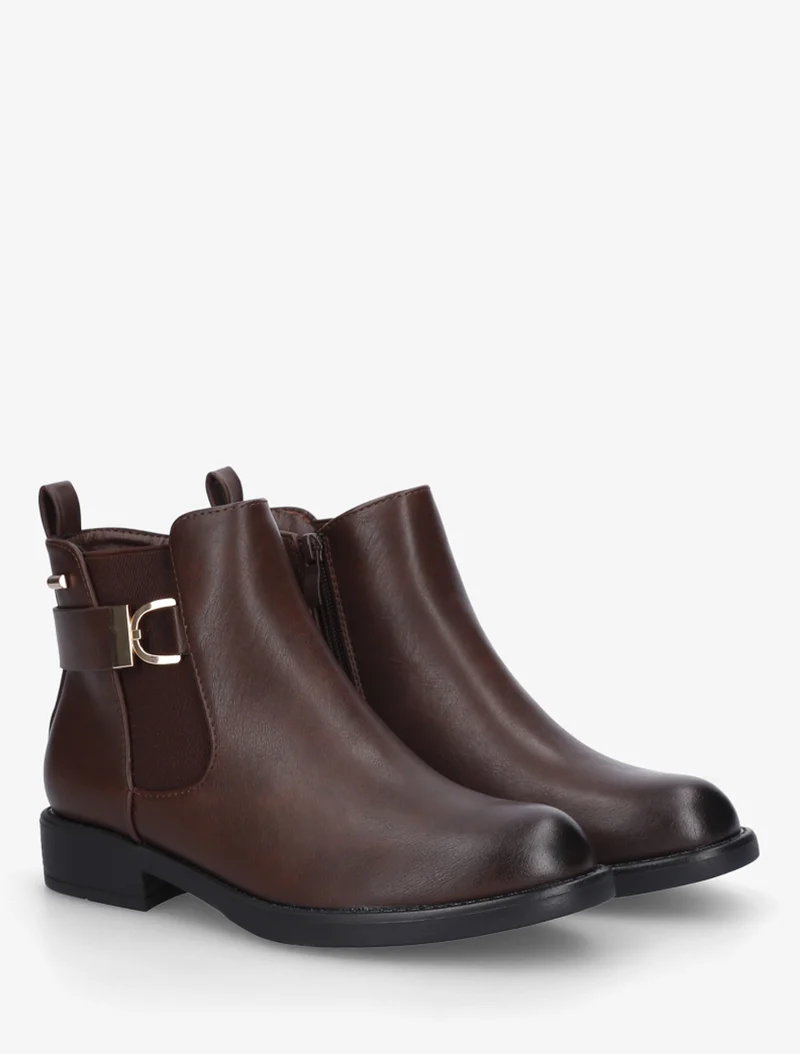 Bottines à cheville élastiquée et boucle décorative - Marron