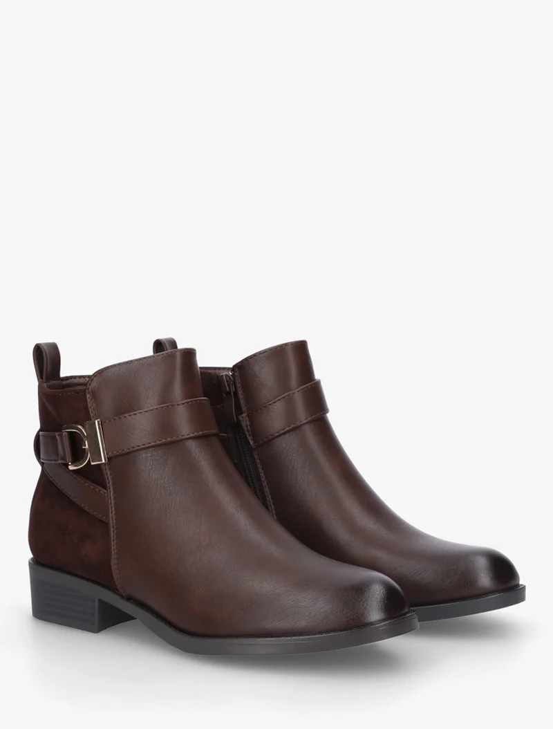 Bottines bi-matière à boucle métallique - Marron
