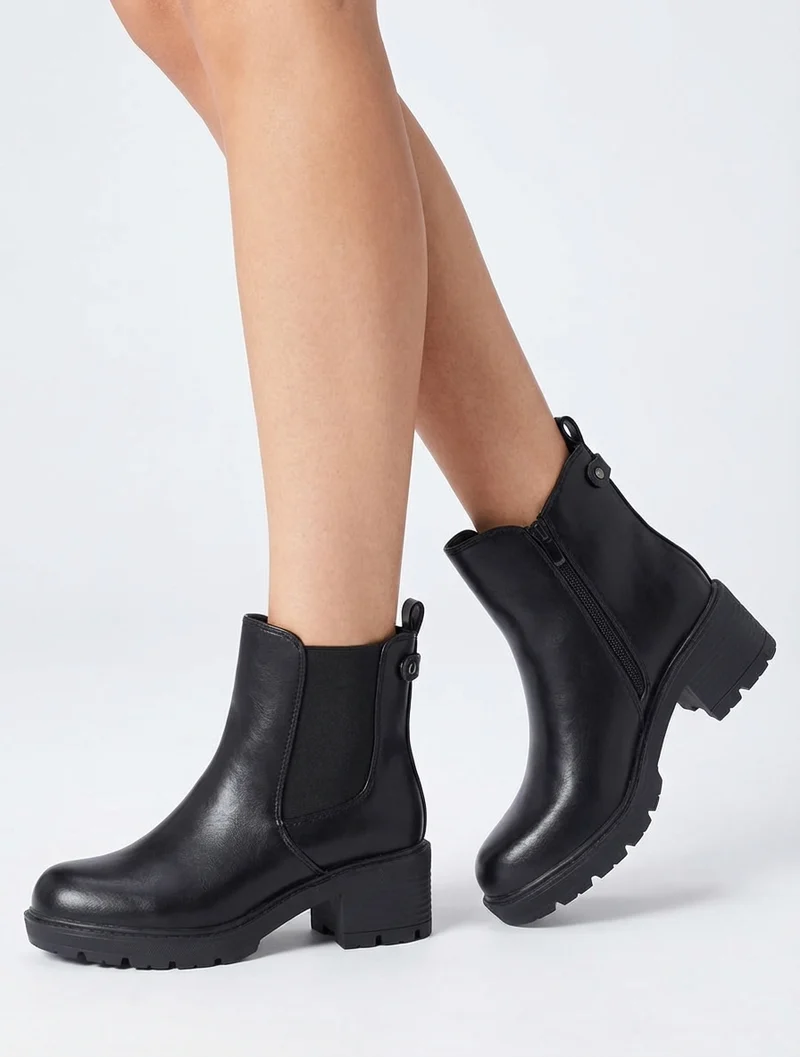 Bottines élastiquées en simili - Noir