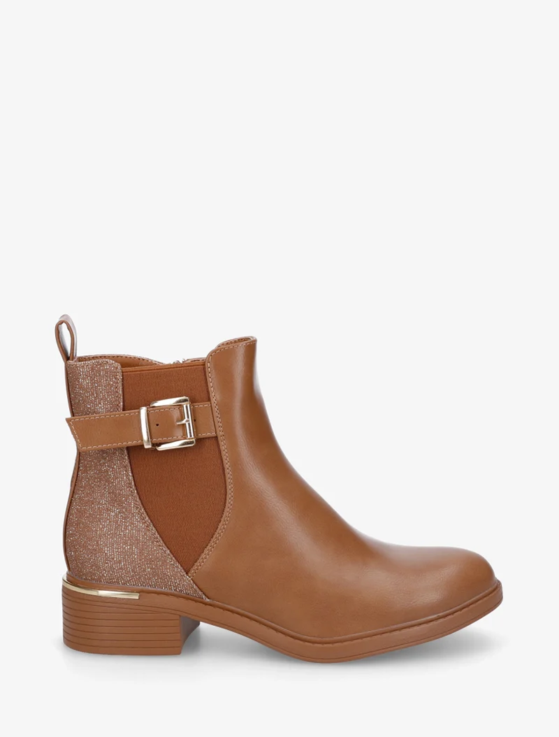 Bottines élastiquées à contrefort pailleté - Camel