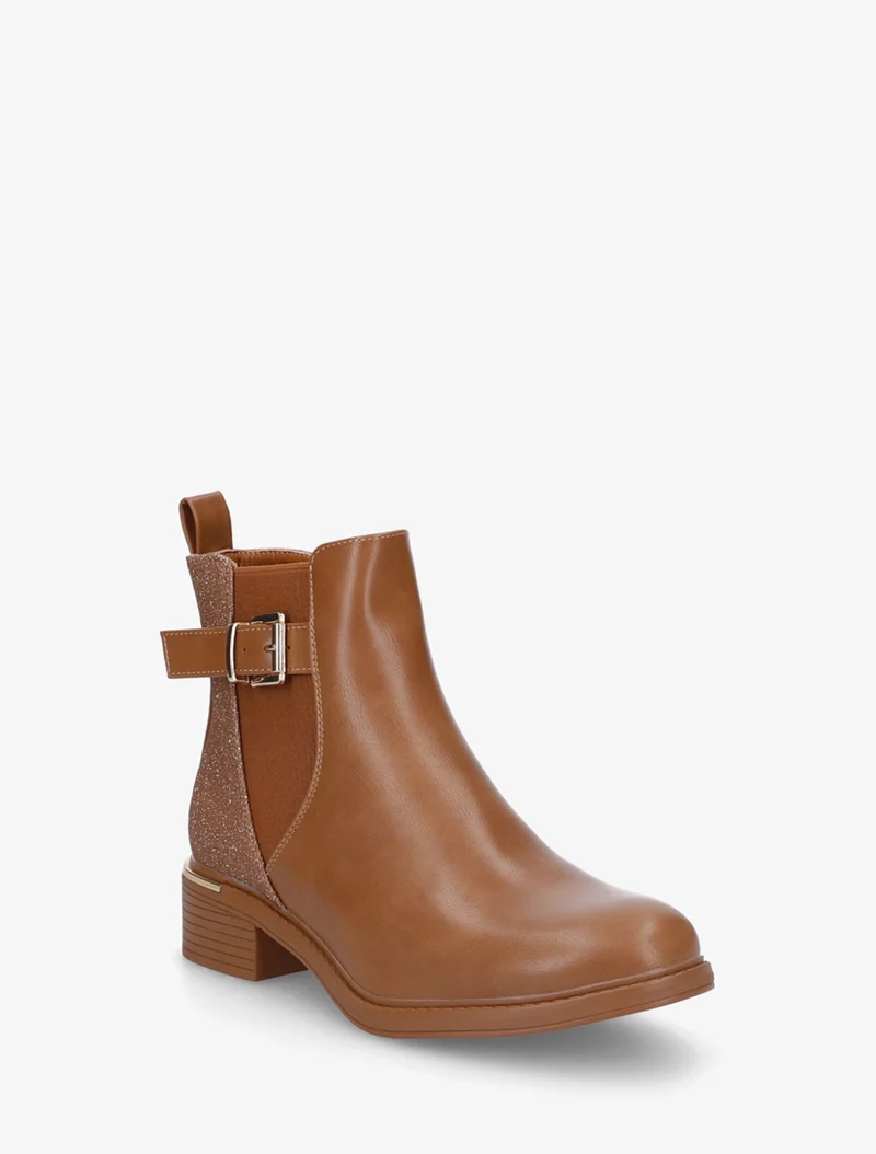 Bottines élastiquées à contrefort pailleté - Camel
