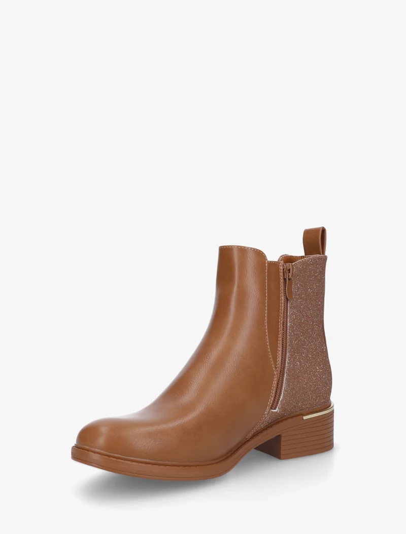 Bottines élastiquées à contrefort pailleté - Camel