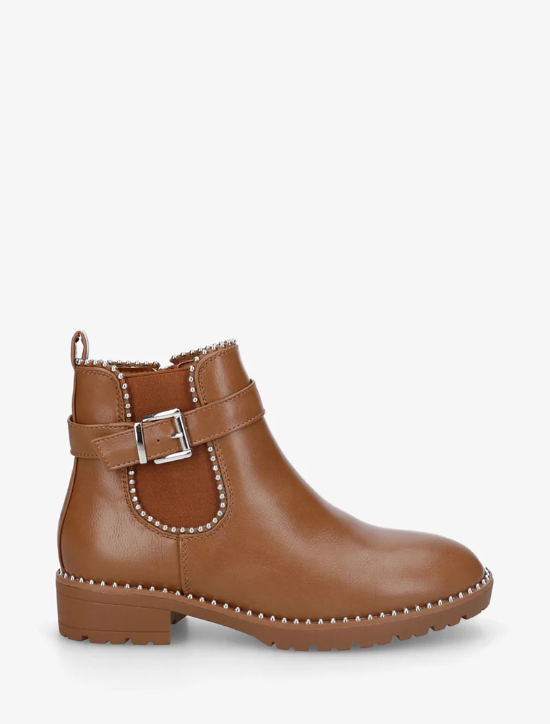 Bottines élastiquées et cloutées en simili - Camel