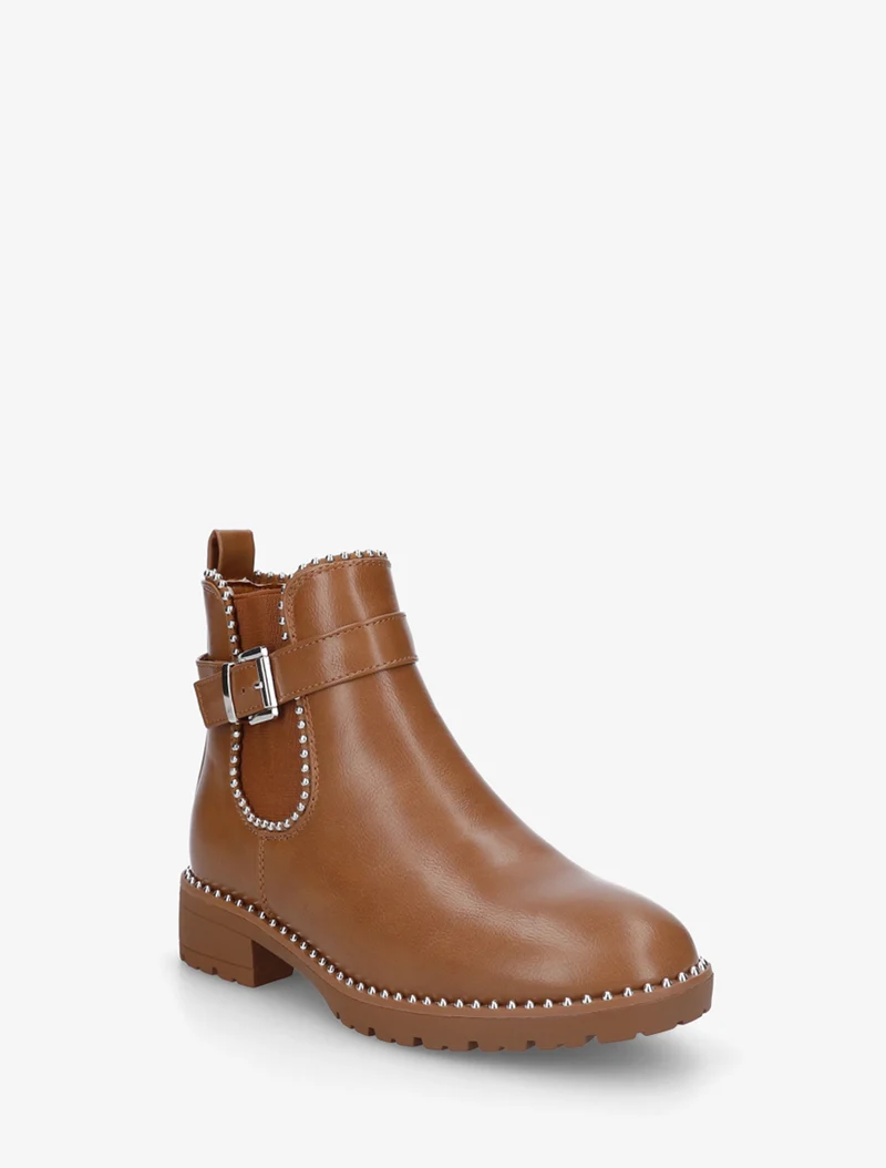 Bottines élastiquées et cloutées en simili - Camel