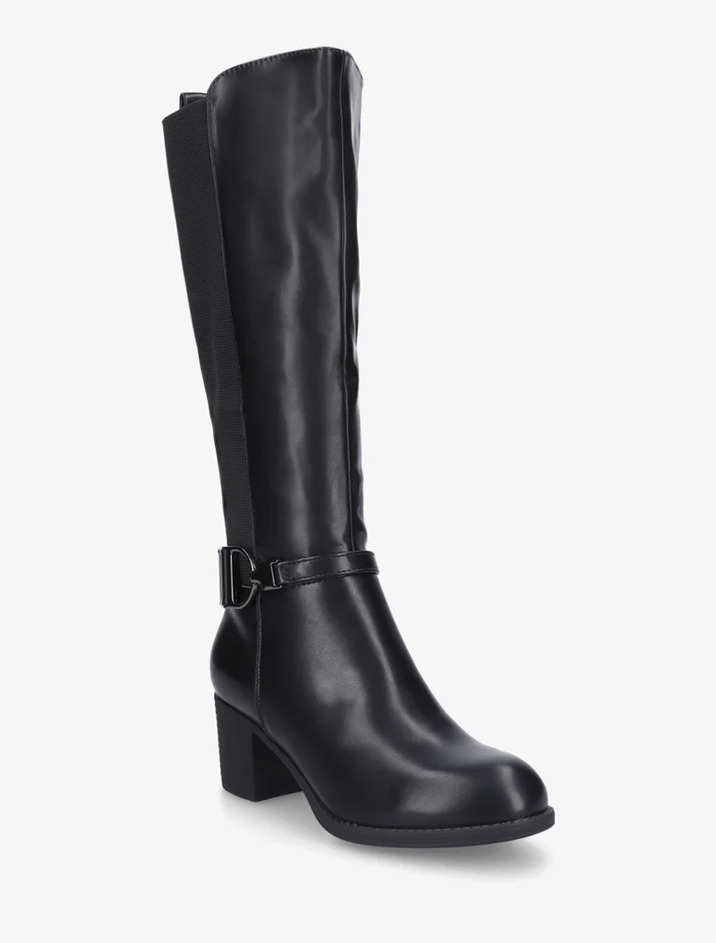 Bottes élastiquées à talon en simili - Noir