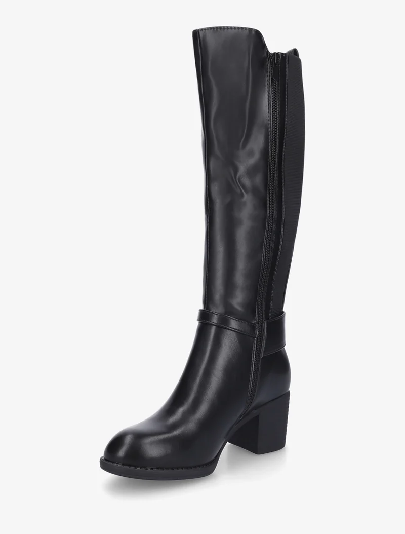 Bottes élastiquées à talon en simili - Noir