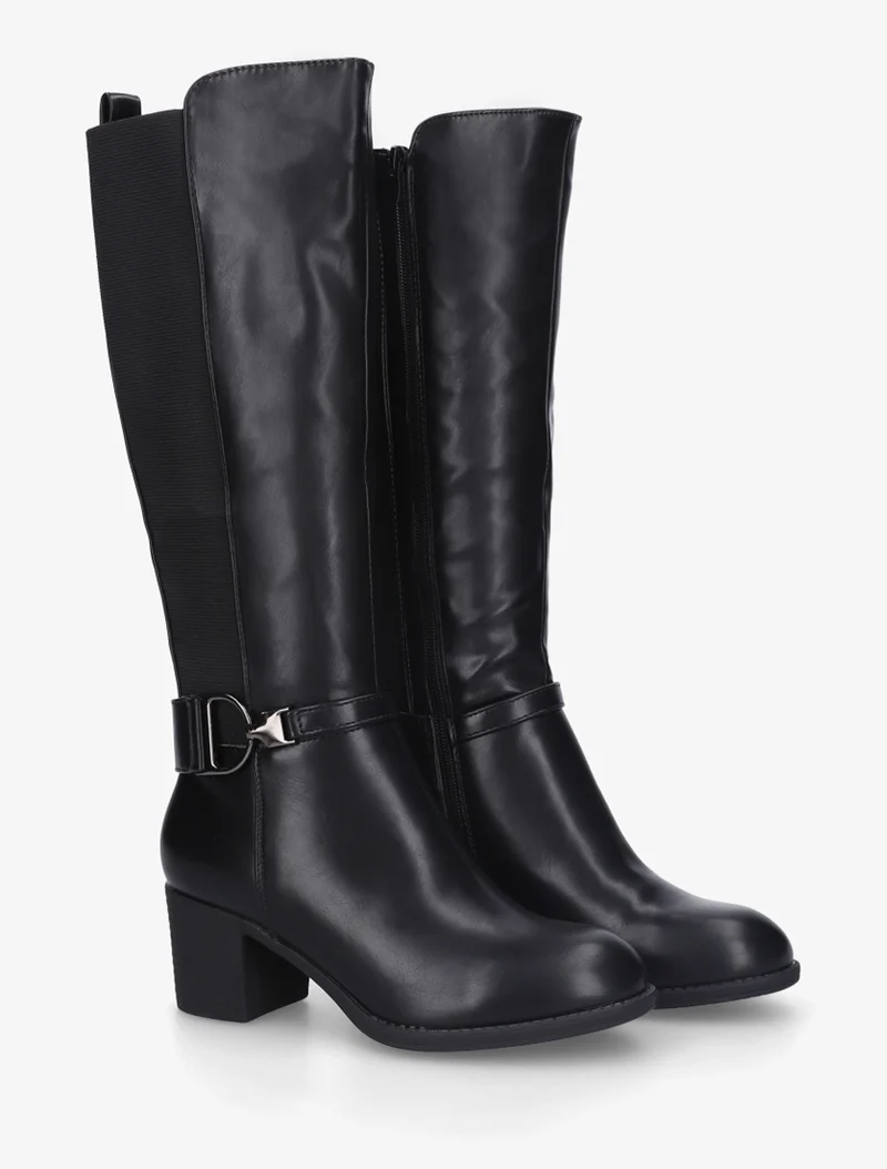 Bottes élastiquées à talon en simili - Noir