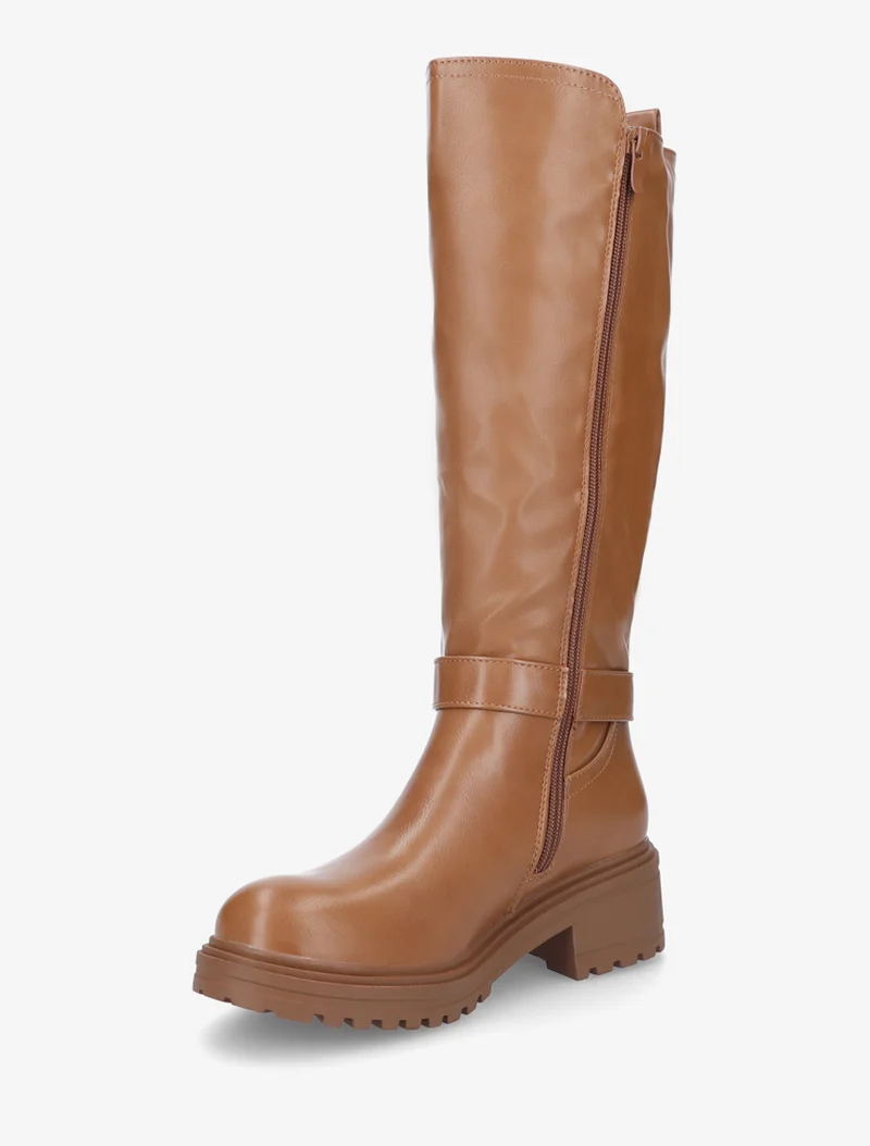Bottes à boucle et semelle crantée - Camel