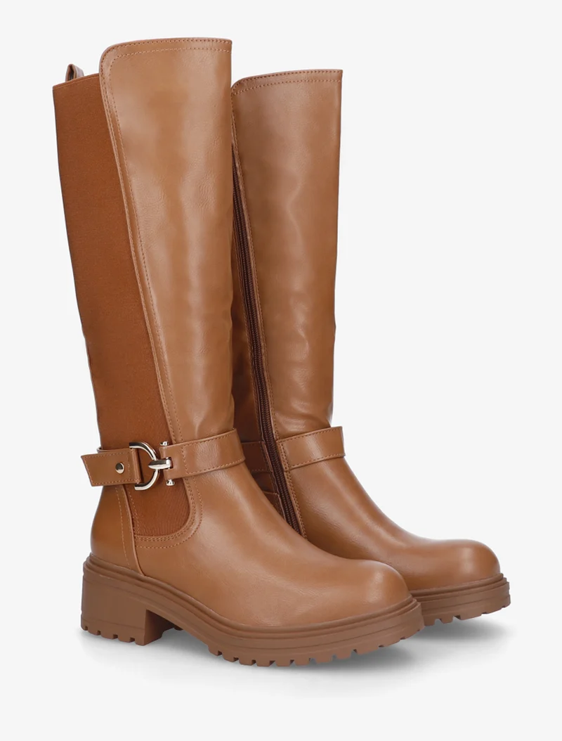 Bottes à boucle et semelle crantée - Camel