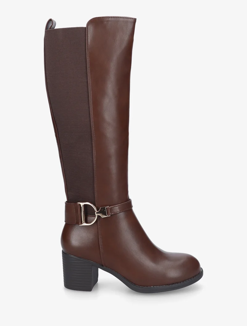 Bottes élastiquées à talon en simili - Marron