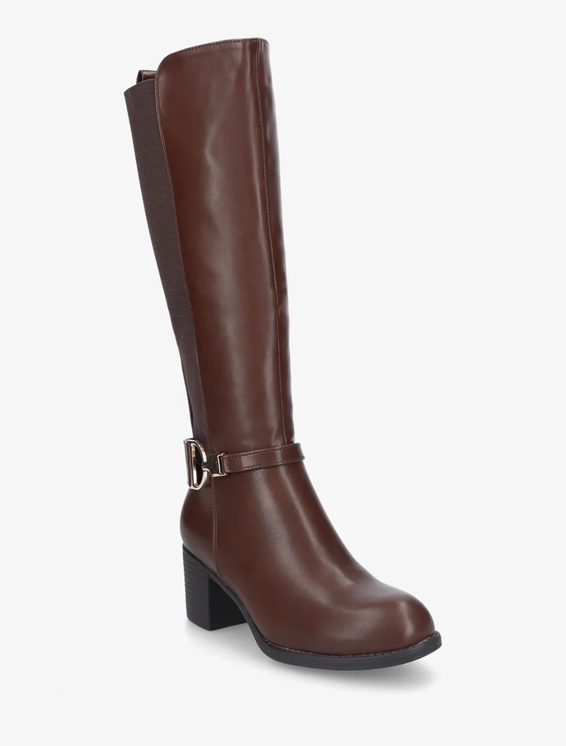Bottes élastiquées à talon en simili - Marron