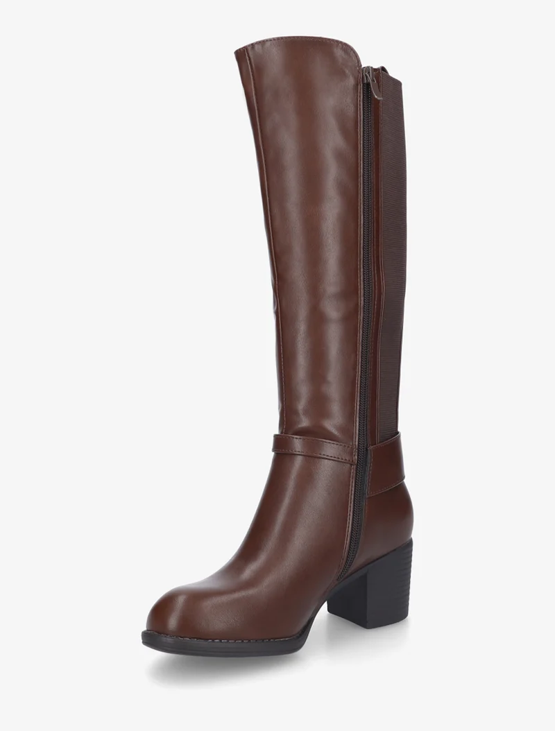 Bottes élastiquées à talon en simili - Marron