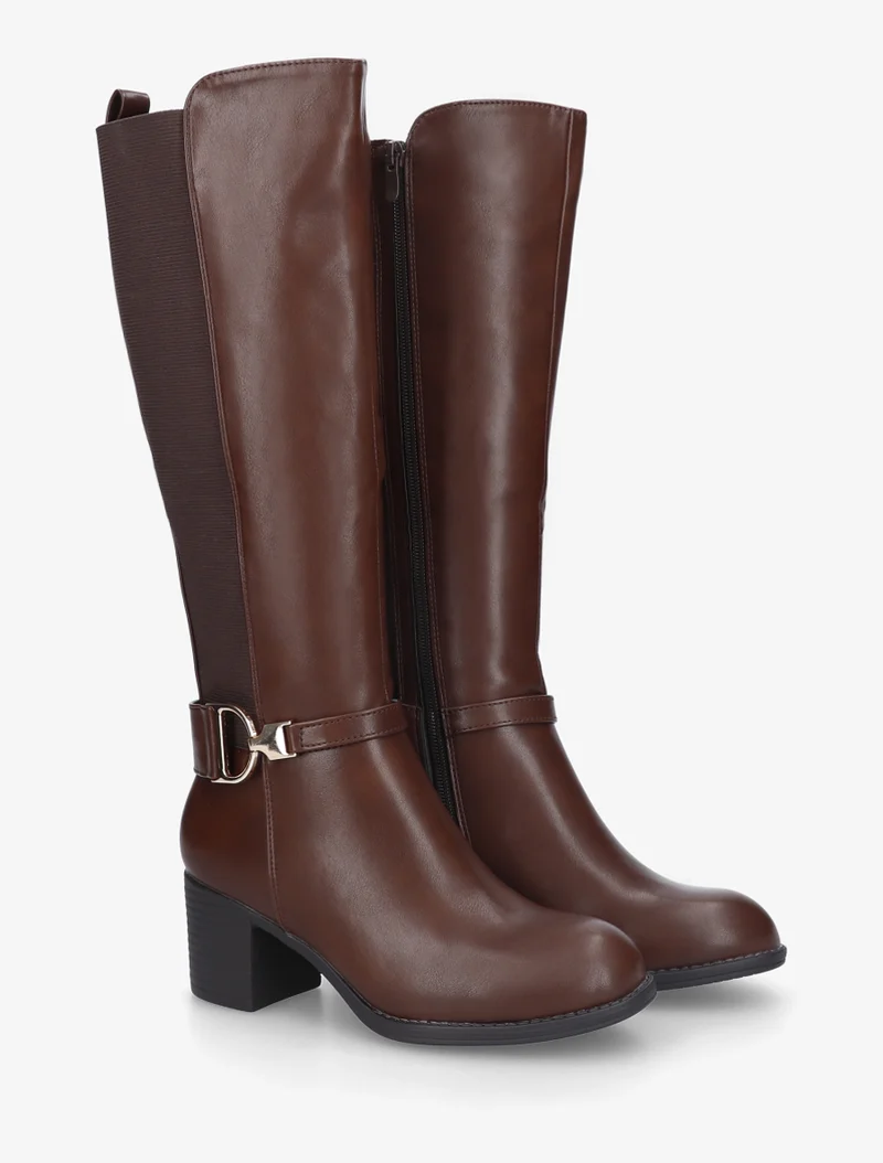 Bottes élastiquées à talon en simili - Marron