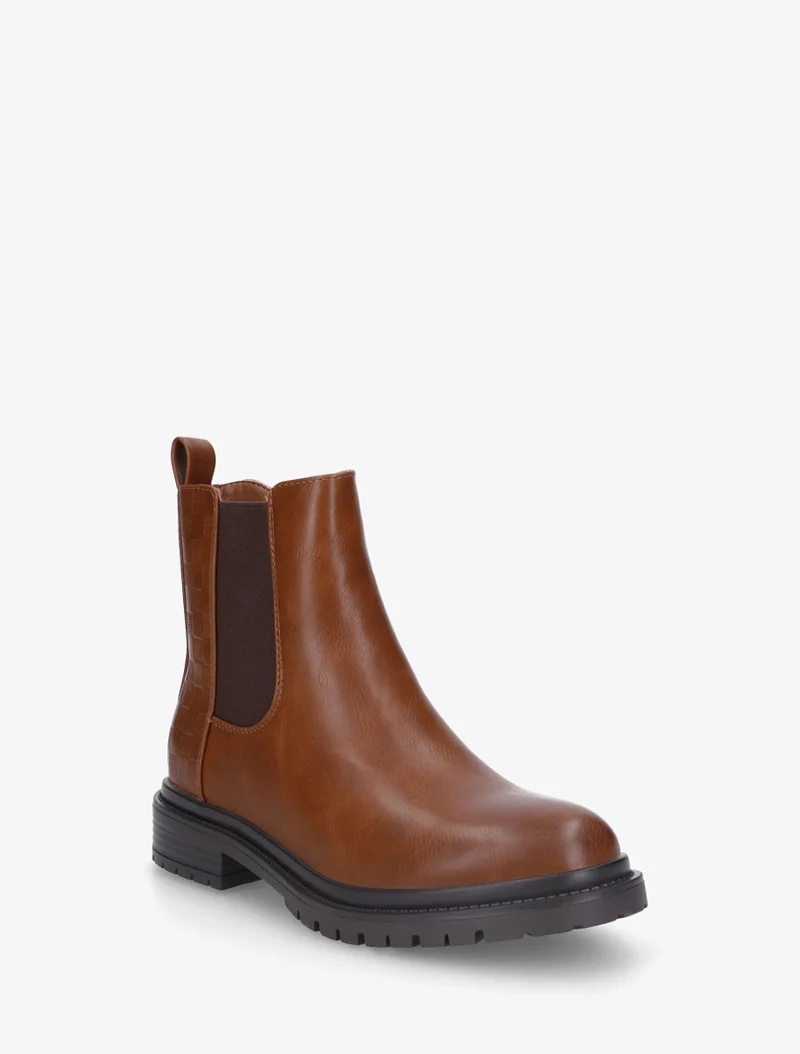 Bottines élastiquées à motif damier - Camel