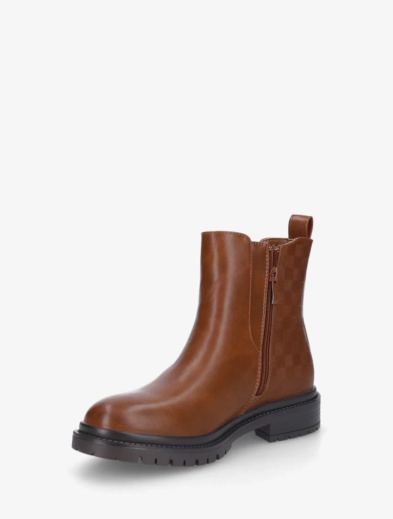 Bottines élastiquées à motif damier - Camel