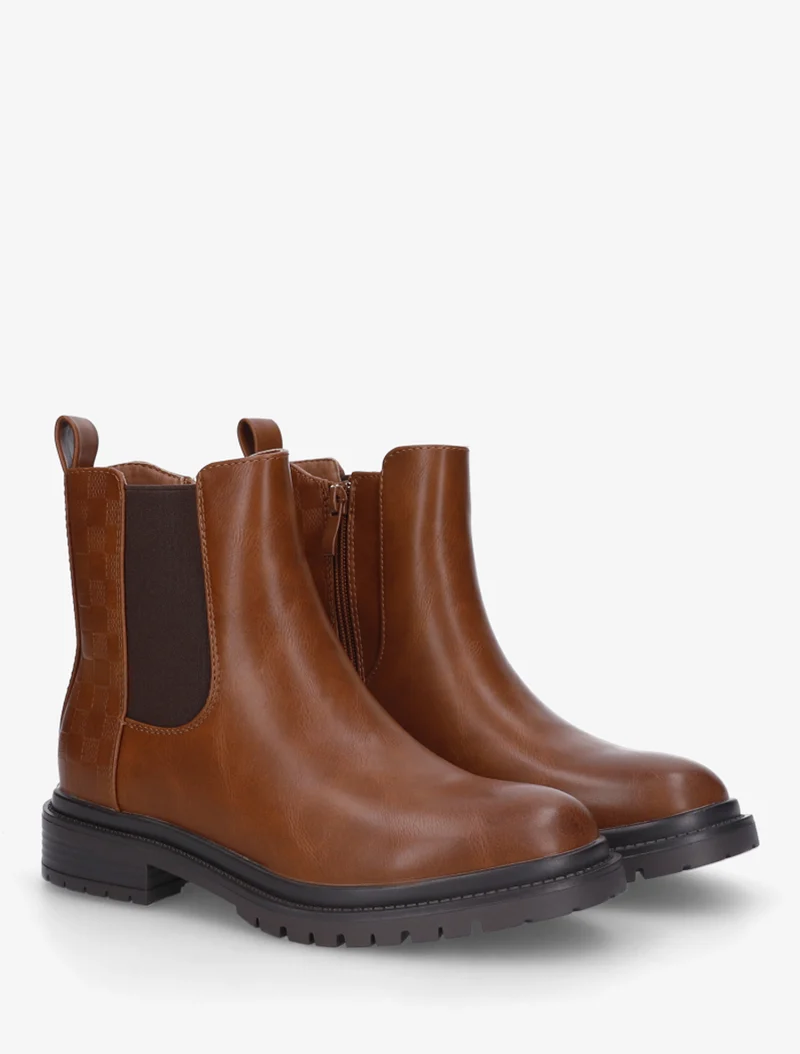 Bottines élastiquées à motif damier - Camel