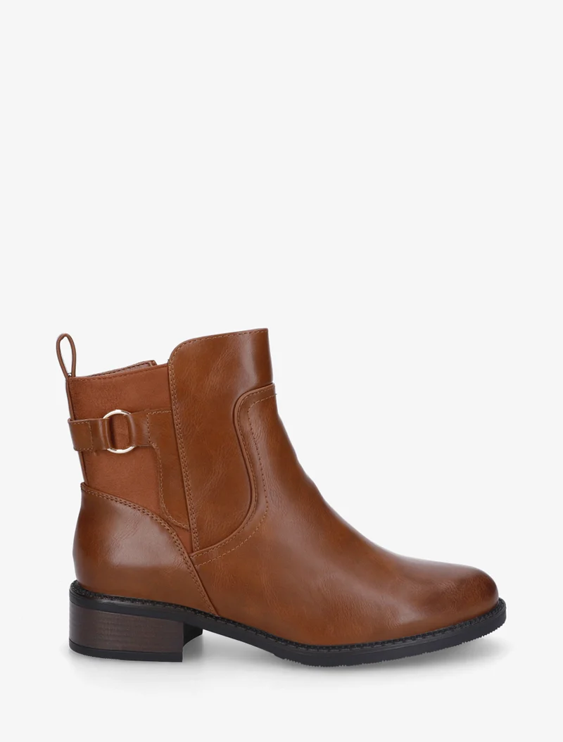 Bottines plates en simili et suédine - Camel