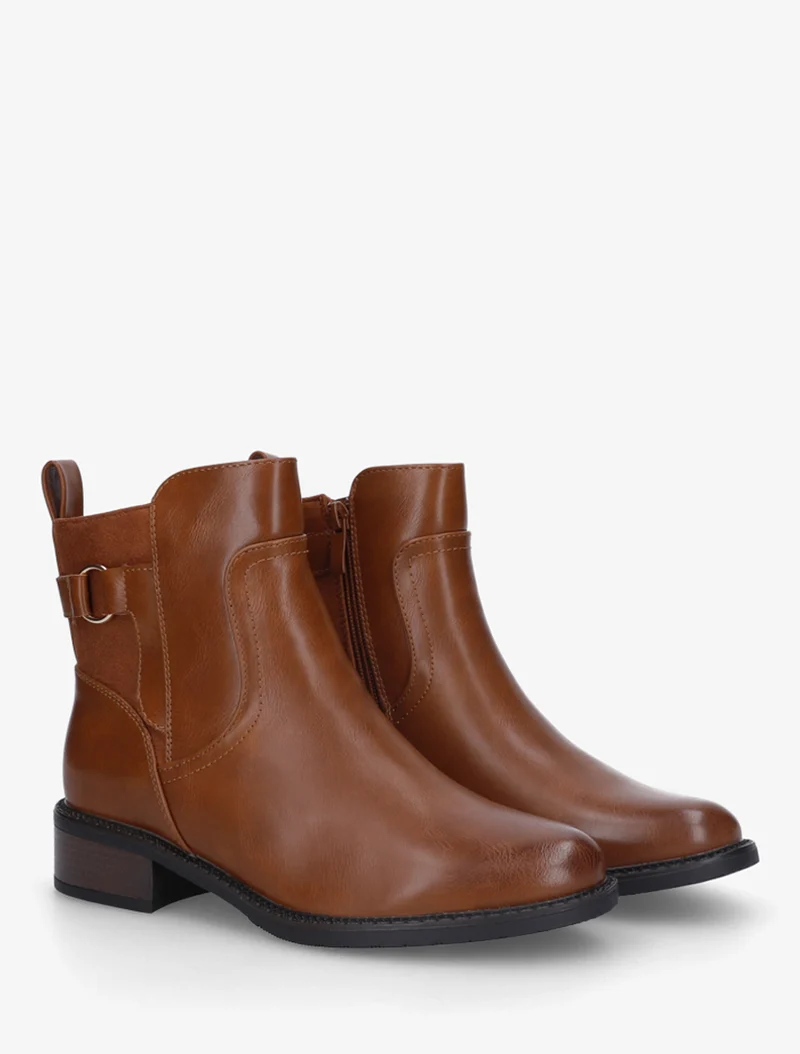 Bottines plates en simili et suédine - Camel