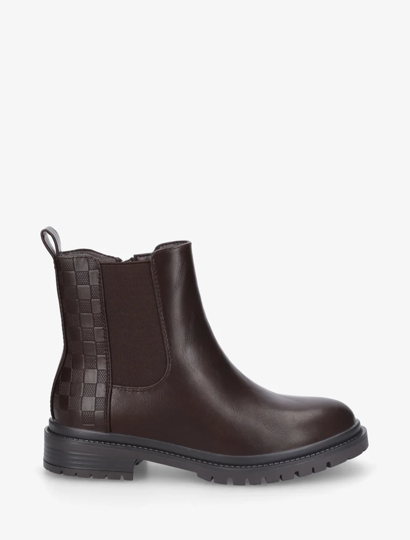 Bottines élastiquées à motif damier - Marron