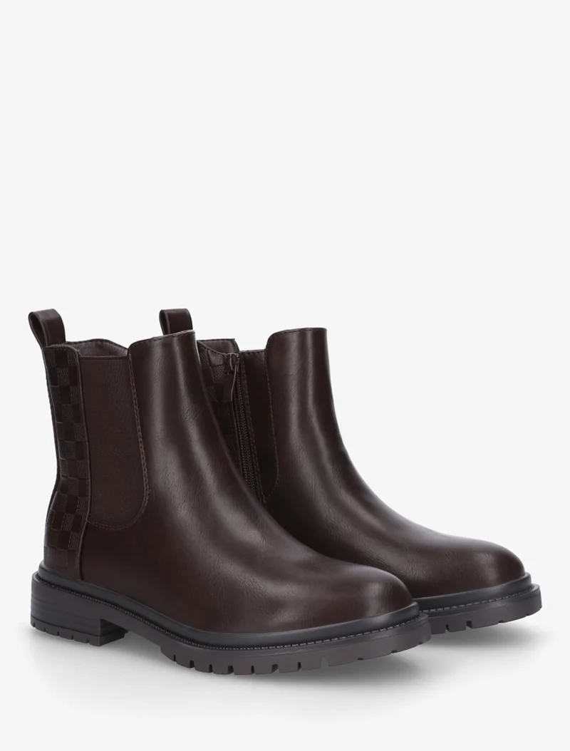 Bottines élastiquées à motif damier - Marron
